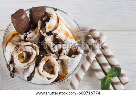 Fresh fried ice cream. Ice roll Royalty-Free Stock Photo #600716774