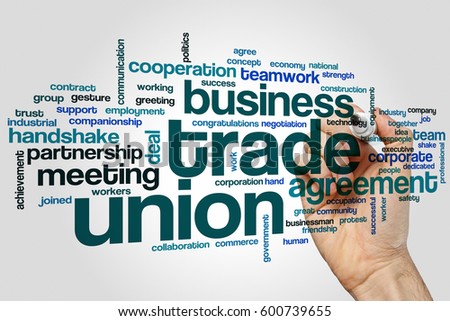 Trade union word cloud concept on grey background Royalty-Free Stock Photo #600739655