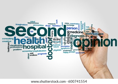 Second opinion word cloud concept on grey background Royalty-Free Stock Photo #600741554
