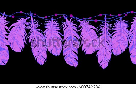 Seamless feathers on a string with beads like lace
