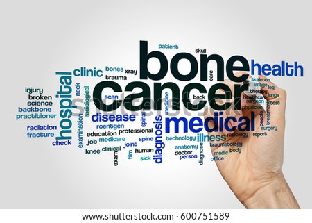 Bone cancer word cloud concept on grey background.