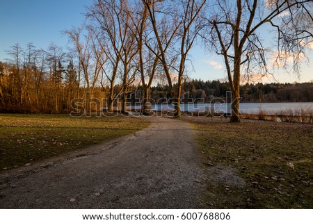 Path in the park with a beautiful nature view. Picture taken in Deer Lake, Burnaby, Greater Vancouver, BC, Canada.