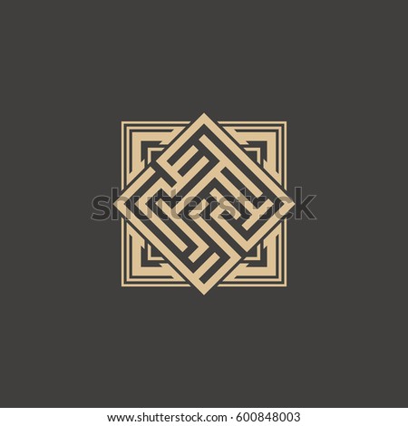 Abstract maze element. Maze emblem. Square ornament. Pattern.