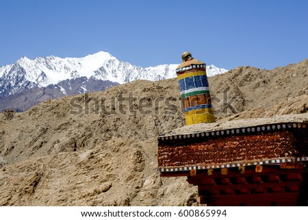 Tibetan prayer scenery Himalaya Range background , Leh-Ladakh, Jammu & Kashmir, Northern India, India