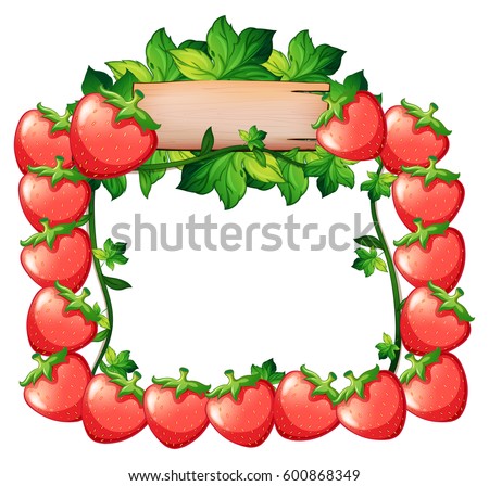 Frame design with fresh strawberries  illustration