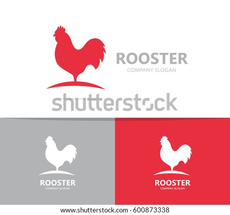 Vector of red rooster logo combination. Cock and chicken symbol or icon. Unique bird and cockerel logotype design template.