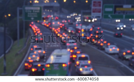 Sydney Australia, peak hour traffic at sunset shot out of focus