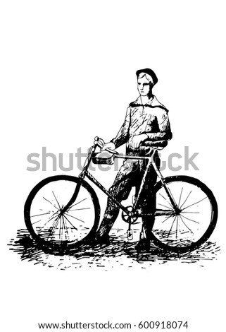 Retro bicyclist gentleman, hand drawn vector illustration