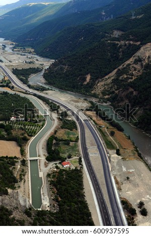 Highway and river and mountain, Turkey 