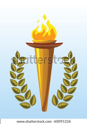 Burning Olympic torch and olive wreath