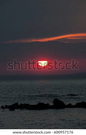 Sundown on the sea. Blue-pink background photo from Mediterranean sea