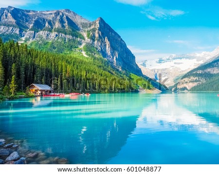 Beautiful Nature of Lake Louise in Banff National Park, Canada Royalty-Free Stock Photo #601048877