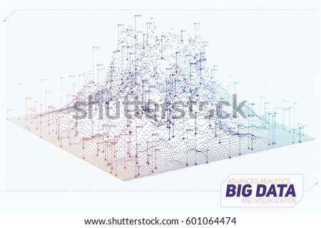 Vector abstract 3D big data visualization. Futuristic infographics aesthetic design. Visual information complexity. Intricate data threads graphic. Social network or business analytics representation Royalty-Free Stock Photo #601064474