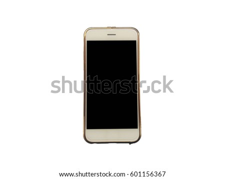 smart phone is wear gold case isolated on white background.