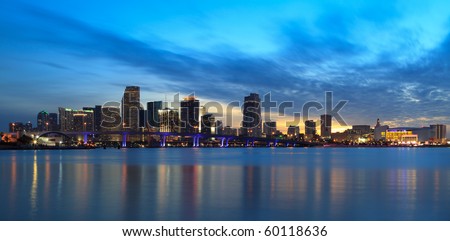 Downtown Miami Skyline and Biscayne Bay at Sunset
