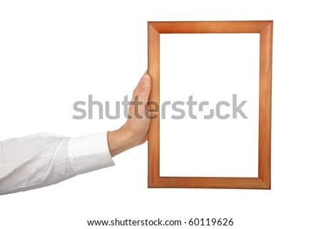 man's hand with frame , closeup, isolated background