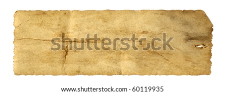 Vintage concept conceptual old retro aged paper texture isolated on white
background. Abstract damaged parchment or label, as a banner for grunge, ornament, book, letter, time, pattern history designs