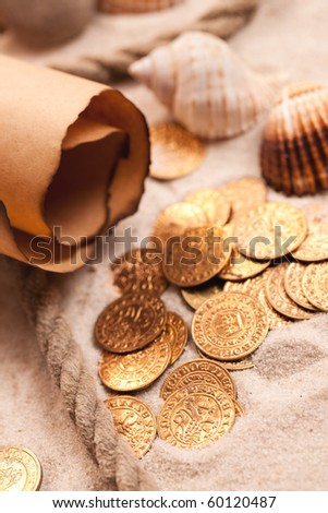 the treasure map and golden coins