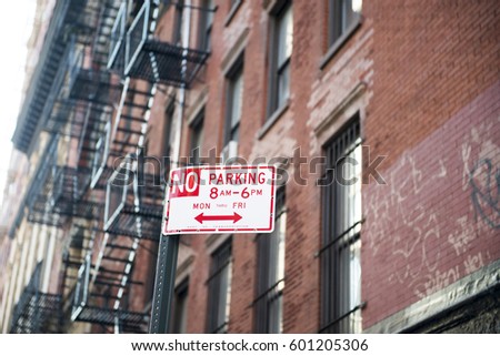 New York no parking road sign 