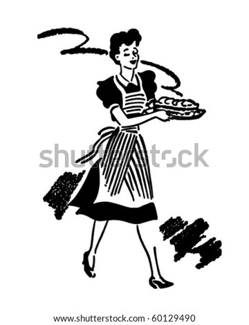Waitress Serving Food - Retro Clip Art