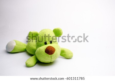 Sad Stuffed mofit toy green dog Want to die on white