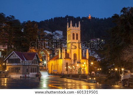 Christ Church, Shimla at night Royalty-Free Stock Photo #601319501