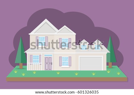 house home building with garden on the purple sky.vector and illustration