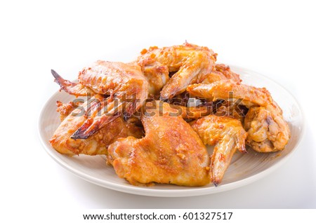 Chicken wings grilled, white background product photo