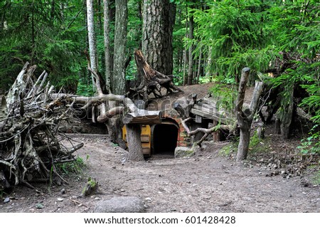 Dwarfs fairy houses in the woods.