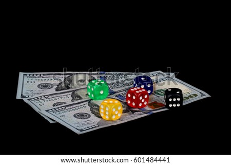 colored DICE on the dollar on black background