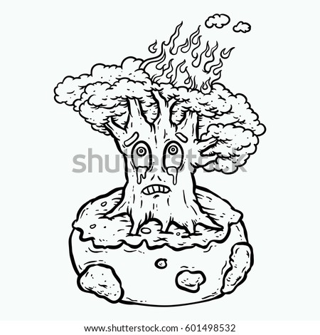 the big tree is on fire cartoon drawing line art