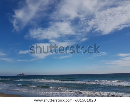 background of a sea landscape: the blue of the sea and the blue sky