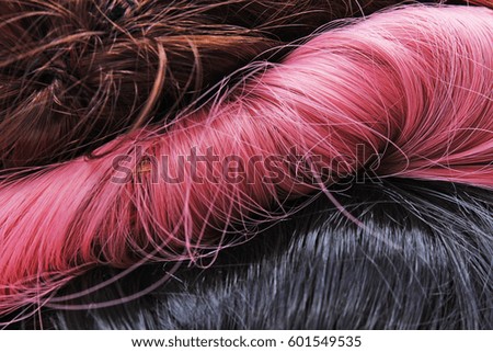 Wig texture. Synthetic hair close up photo