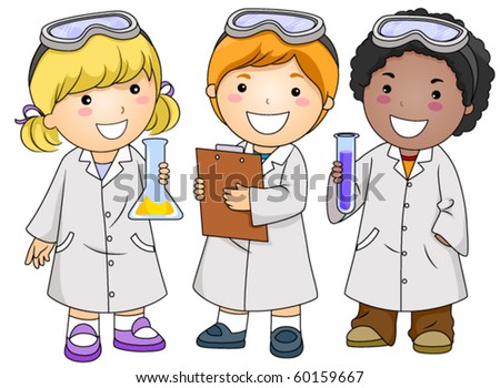 A Small Group of Kids in Laboratory Gowns - Vector