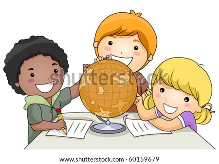 A Small Group of Kids Studying a Globe - Vector