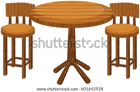 Round wooden table and chairs illustration