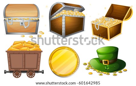 Different containers filled with gold illustration