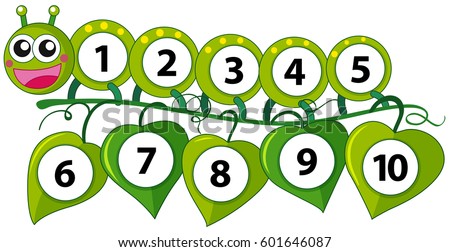 Counting number with green caterpillar illustration