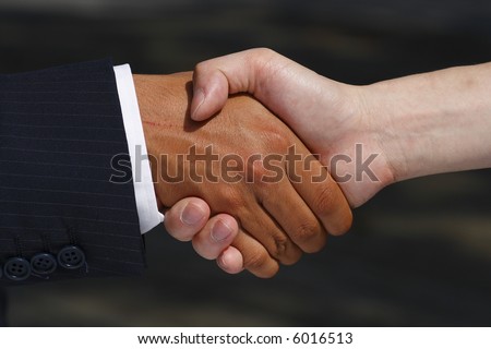 Handshake between mixed cultures signifying agreement and cooperation.