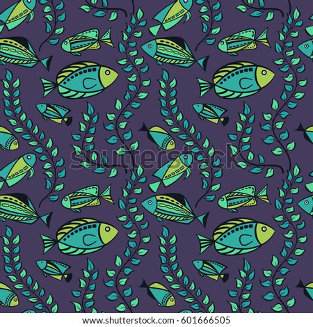 Fish vector illustration. Seamless pattern