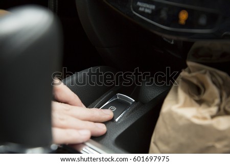 Driver push Modern Hand breake Button. Luxury Modern Suv Car Inerior