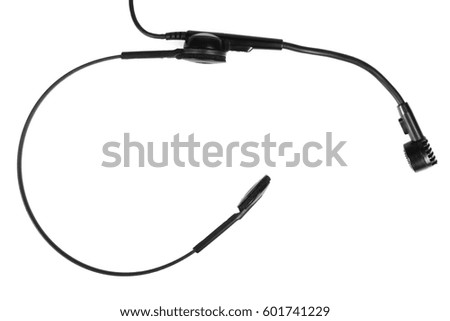 Black headphones with microphone isolated on white background