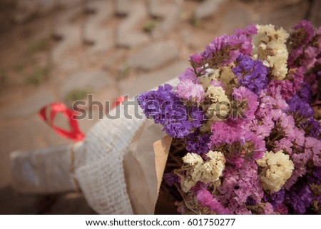 Statice bouquet for congratulation ,shallow depth of field , Vintage Style