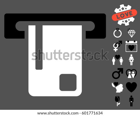 Bank ATM pictograph with bonus lovely clip art. Vector illustration style is flat iconic symbols on white background.