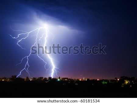 Lightning over small town
