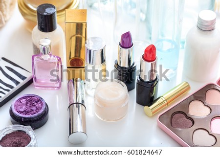 Set of make up cosmetics isolated on white background