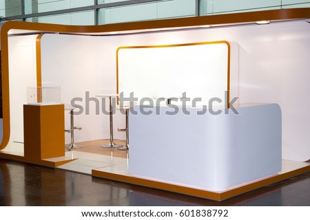 A commercial stand in an exhibition hall or a large professional salon ready to receive brands and advertisements Royalty-Free Stock Photo #601838792