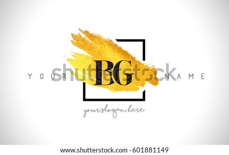 BG Golden Letter Logo Design with Creative Gold Brush Stroke and Black Frame.