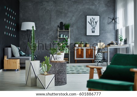 Modern room interior with designer furniture
