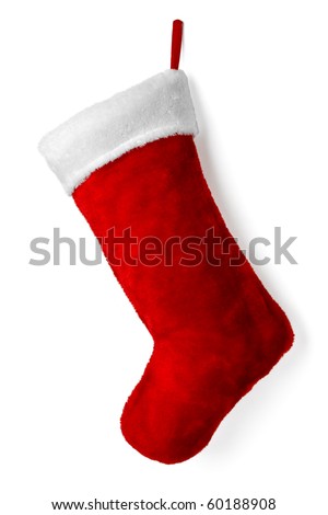Santa's red stocking. Concept of christmas or holiday.